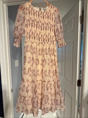 Cream and Mauve Floral Midi Dress